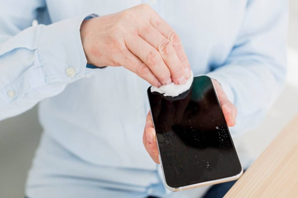 Pessoa Ensinando a Como Limpar a Entrada do Carregador do Celular