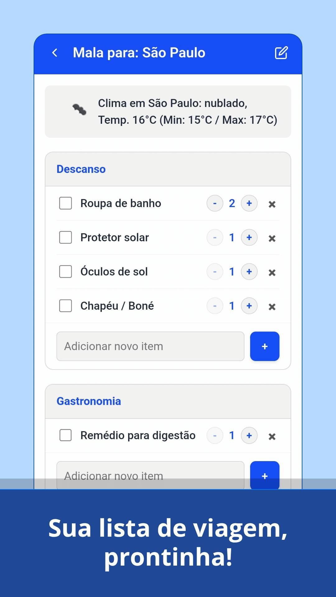 Tela do app lista de bagagem 03